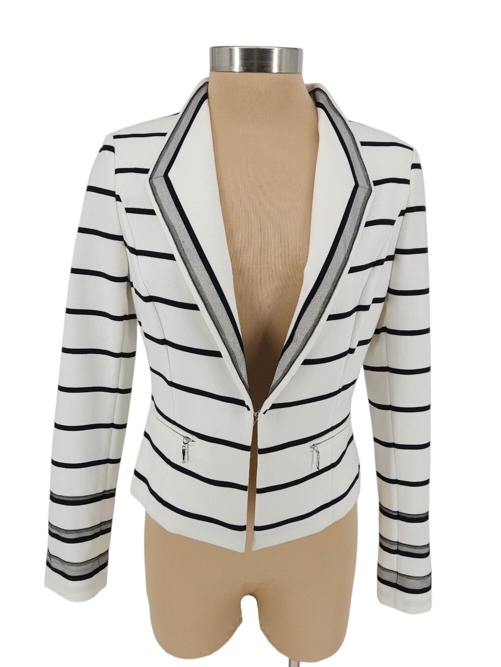 White House Black Market Blazer Stripe Long Sleeve Ponte Knit Jacket 6